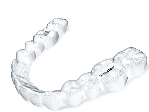 A SimplyClear clear aligner, the aligner used in OrthoBrain treatment